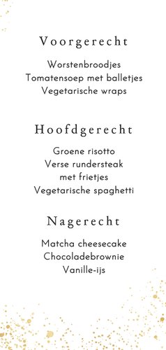 Communie menukaart wit met gouden spetters folie 3