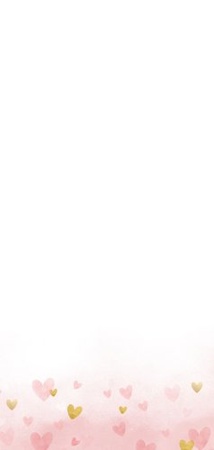 Communie Save the Date kaart met gouden en roze hartjes  Achterkant