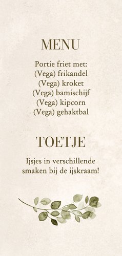 Communiefeest menukaart natuurlijk zand eucalyptus 3