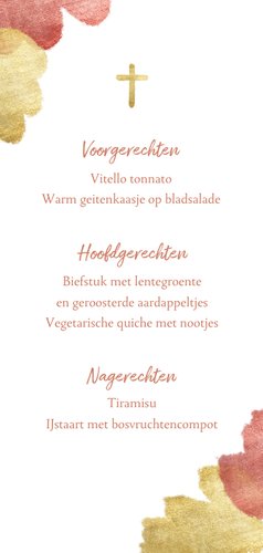 Communiekaart menu roze aquarel metallic Achterkant