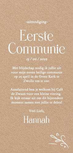 Communiekaart uitnodiging met kelk kraft 3