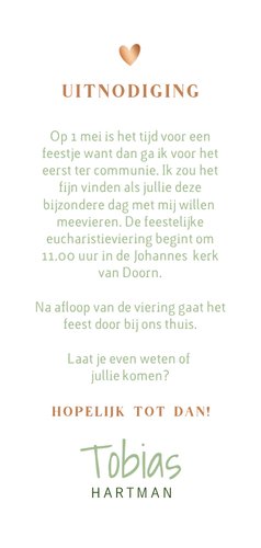 Communiekaartje dinosaurus illustratie hartje Achterkant