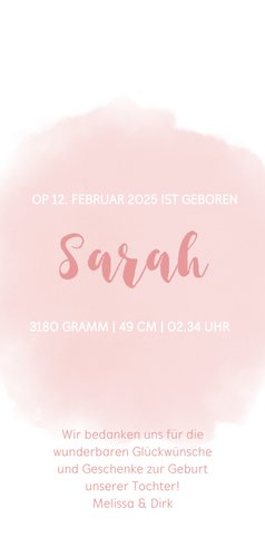 Dankeskarte Geburt rosa Foto & Elefant Wasserfarbe 3