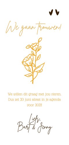 Eigentijdse save the date kaart voor bruiloft wilde bloemen Achterkant