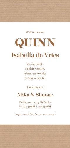 Fotocollage geboortekaartje in photobooth stijl kraftpapier Achterkant