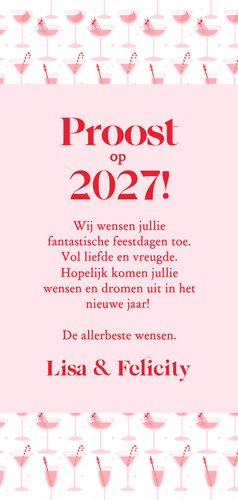 Fotocollage nieuwjaarskaarten roze cocktails proost Achterkant