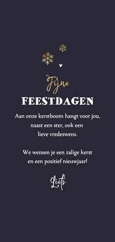 Fotokaart kerst winterse collage met sneeuwvlokken goud Achterkant