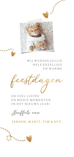 Fotokaart met hartjes en vier foto's 'Gezellige feestdagen' Achterkant