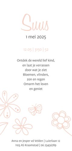 Geboorte initialen vlinder bloemen Achterkant