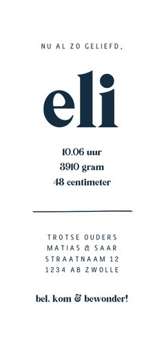Geboortekaartje blauw abstracte lijnen & holografisch folie Achterkant