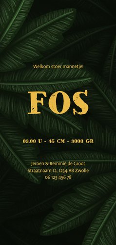 Geboortekaartje gouden silhouet panter met jungle bladeren 3