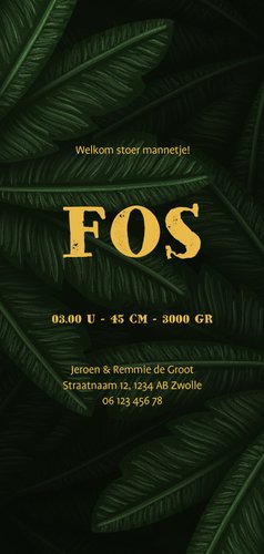 Geboortekaartje gouden silhouet panter met jungle bladeren 3