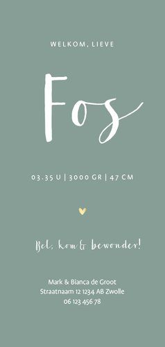 Geboortekaartje goudlook sterren en hartjes aanpasbaar Achterkant