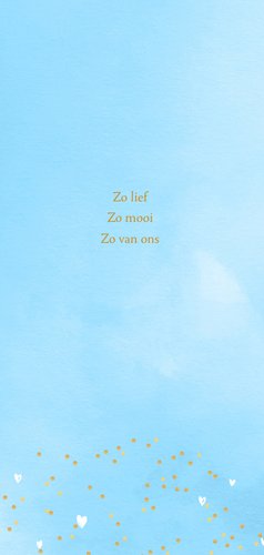 Geboortekaartje hartjes waterverf letter blauw 2