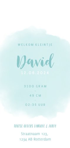 Geboortekaartje jongen met olifantje, waterverf en hartjes 3