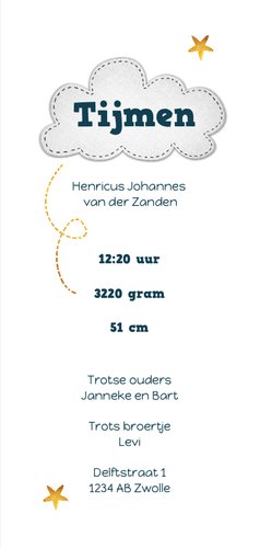 Geboortekaartje jongen space thema raket en sterren 3
