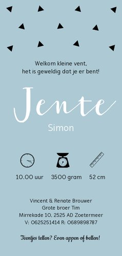 Geboortekaartje langwerpig geometrisch blauw dubbel 3