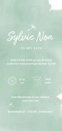 Geboortekaartje langwerpig met silhouet paardenbloem 3