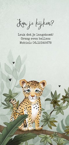 Geboortekaartje luipaard botanisch jungle groen 2