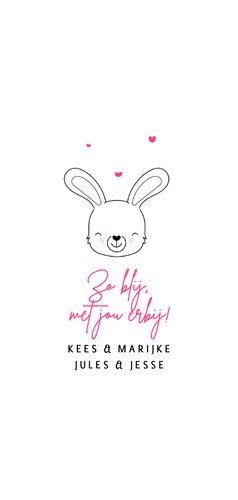 Geboortekaartje meisje derde kind met lijntekening konijntje 2