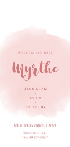 Geboortekaartje meisje met olifantje, waterverf en hartjes 3