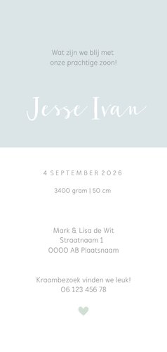 Geboortekaartje regenboog langwerpig blauw Achterkant