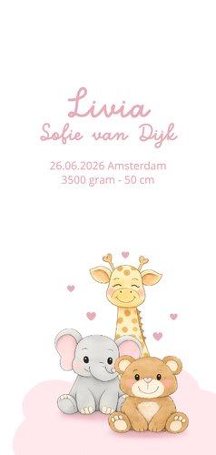 Geboortekaartje safari dieren hartjes lief meisje 3