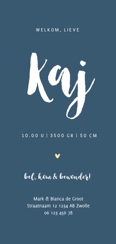 Geboortekaartje simpel met gouden sterretjes en hartjes Achterkant