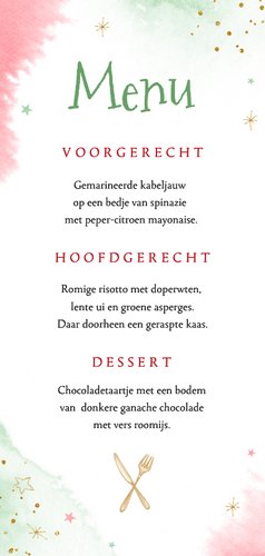 Grappige menukaart kerstdiner notenkraker waterverf funky Achterkant