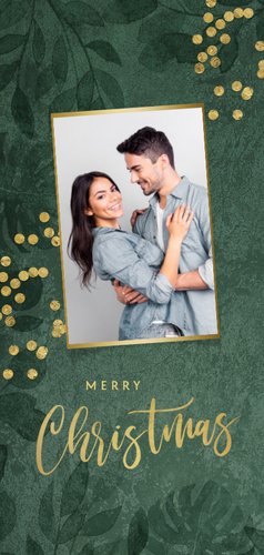 Groene kerstkaart kerstdiner botanisch goud confetti 2