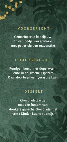 Groene kerstkaart kerstdiner botanisch goud confetti 3