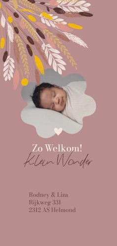 Hip modern geboortekaartje illustratie droogbloemen boeket 2