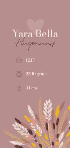 Hip modern geboortekaartje illustratie droogbloemen boeket 3