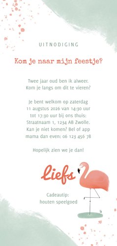 Hippe uitnodiging flamingo waterverf meisje 2e verjaardag Achterkant