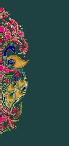 Indiase trouwkaart met kleurige henna patronen en pauwen 2
