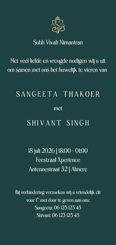 Indiase trouwkaart met kleurige henna patronen en pauwen 3