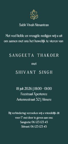 Indiase trouwkaart met kleurige henna patronen en pauwen 3