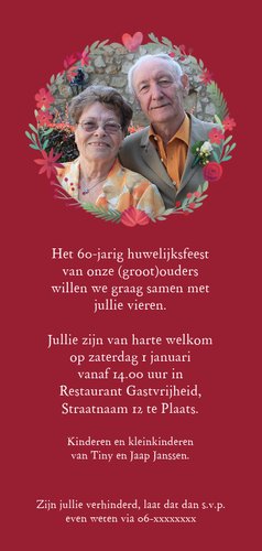 Jubileum 60 jaar getrouwd met bloemencirkel Achterkant