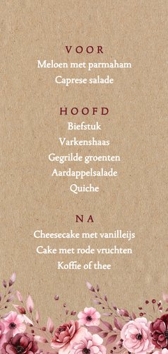 Jubileum menukaart mat aquarel bloemen kraft Achterkant
