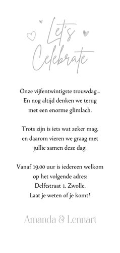 Jubileumfeest 25 jaar getrouwd zilver foto hartjes kalender Achterkant