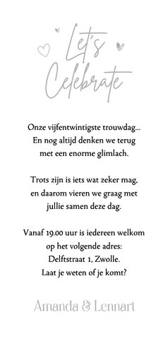 Jubileumfeest 25 jaar getrouwd zilver foto hartjes kalender Achterkant