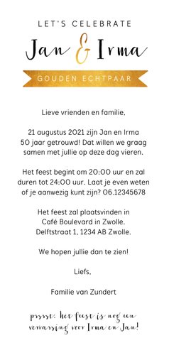Jubileumkaart 50 jaar getrouwd met confetti en eigen foto Achterkant