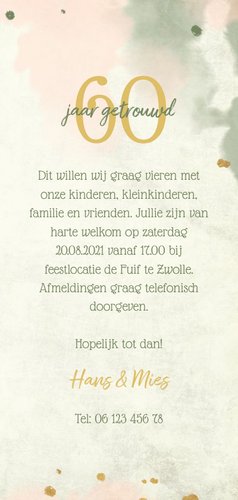 Jubileumkaart bloemen goud met waterverf en spetters 3