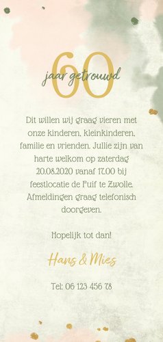 Jubileumkaart bloemen goud met waterverf en spetters 3