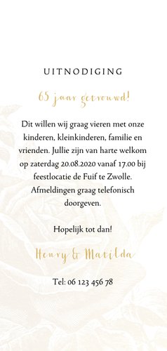 Jubileumkaart gouden rozen met jaartal Achterkant