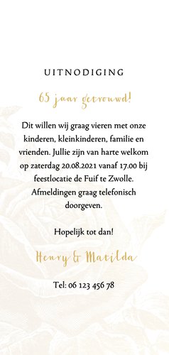 Jubileumkaart gouden rozen met  jaartal Achterkant