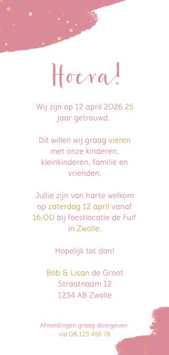 Jubileumkaart gouden spetters en verflook Achterkant