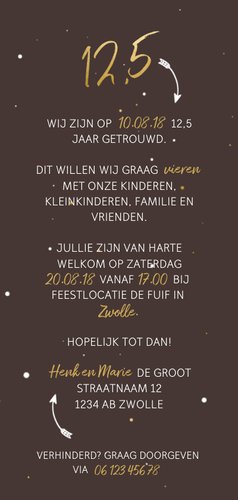 Jubileumkaart langwerpig met gouden 12,5 en foto Achterkant