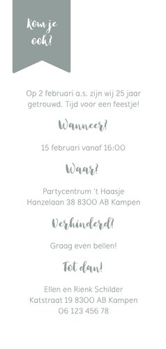 Jubileumkaart 'Zeiden ja 25 jaar geleden' met hartjes Achterkant