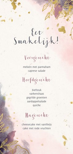 Kerst menu stijlvol met waterverf en gouden bloemen Achterkant